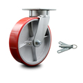 Service Caster 8 Inch Kingpinless Red Poly on Steel Wheel Swivel Caster with Swivel Lock SCC SCC-KP30S820-PUR-RS-BSL